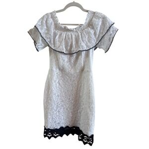 NWT Adelyn Rae White Lace Mini Dress Black Lace Detail Sz Medium Off Shoulder